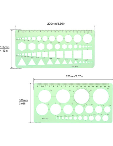 Plantillas de Dibujo Geométrico Smgda - 2 Piezas, 200x105 mm