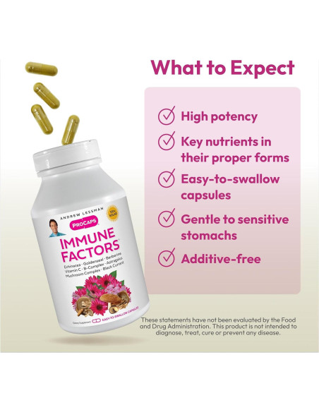 ANDREW LESSMAN Factores Inmunes 30 Cápsulas - Vitamina C, Equinácea, Hongos