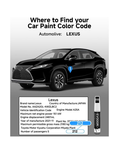 Pintura de Retoque EVOOOR Obsidiana 212 para Lexus 11.8 ml