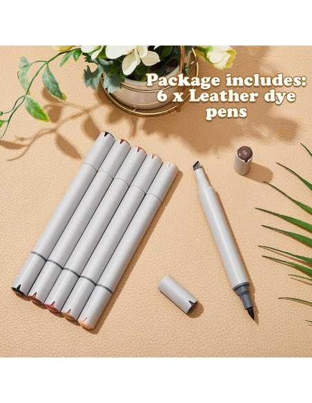 Marcadores de Tinte para Cuero Leinuosen - 6 Colores, Doble Punta Marcadores de Tinte para Cuero Leinuosen - 6 Colores, Doble Punta
