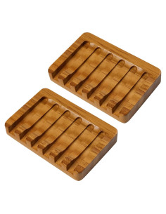Juego de 2 platos de jabón de madera de teca con drenaje