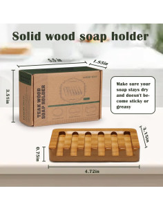 Juego de 2 platos de jabón de madera de teca con drenaje 2