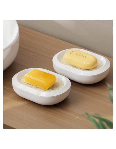 Juego de 2 Platos de Jabón MOPMS Blanco con Drenaje 13.4x9.6cm