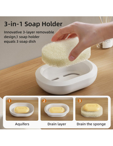 Juego de 2 Platos de Jabón MOPMS Blanco con Drenaje 13.4x9.6cm