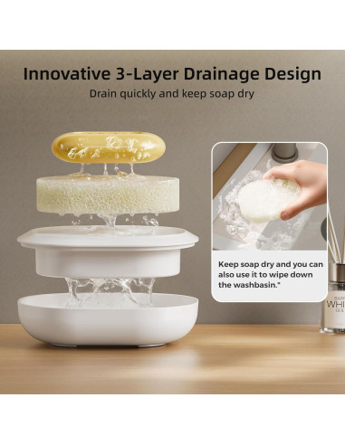 Juego de 2 Platos de Jabón MOPMS Blanco con Drenaje 13.4x9.6cm