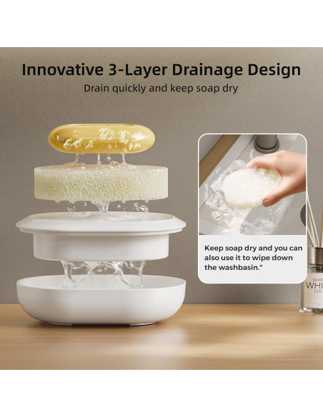 Juego de 2 Platos de Jabón MOPMS Blanco con Drenaje 13.4x9.6cm