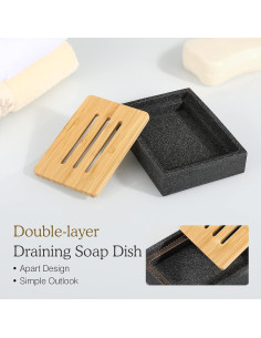 Plato de Jabón de Bambú Luxspire con Drenaje, Negro 2