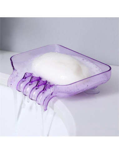 Plato de Jabón Rectangular WELANGBN Morado 13x9.5cm con Ventosas