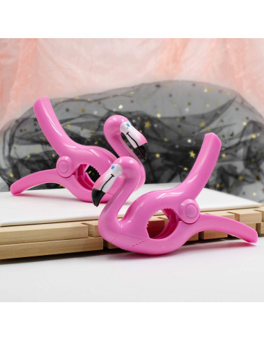 Clips de Toalla AUEAR Flamingo Rosa - Paquete de 4, 13cm
