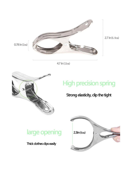 Paquete de 8 pinzas de acero inoxidable Newraturner 11.9 cm