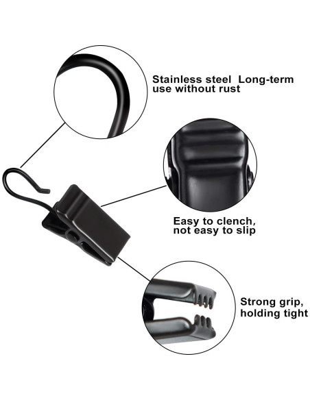 50 Clips de Cortina de Acero Inoxidable ShangTianFeng Negros