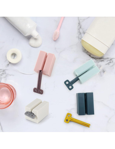 Dispensador de Pasta de Dientes Rowphya 4 Piezas Rosa y Azul