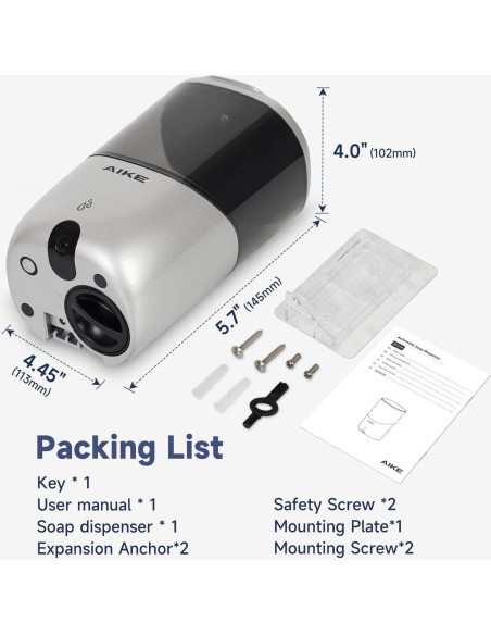 Dispensador Automático de Jabón AIKE AK1216 700ml Plata