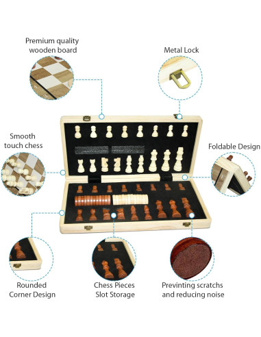 Juego de Ajedrez y Damas Magnético Castle Premium 38.1 cm