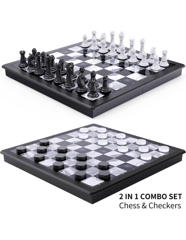 Juego de Ajedrez y Damas Magnéticas 2-en-1 HONGTUO 33 cm