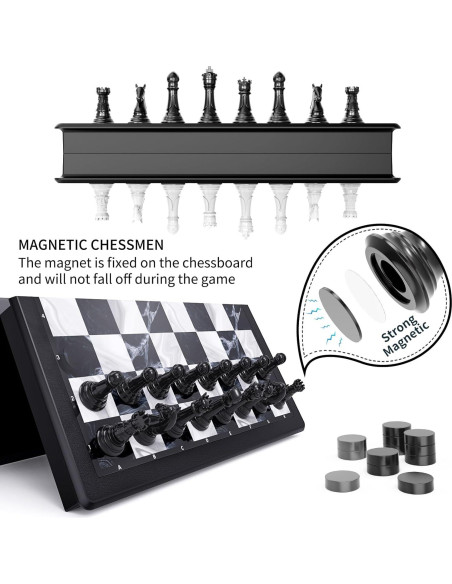 Juego de Ajedrez y Damas Magnéticas 2-en-1 HONGTUO 33 cm