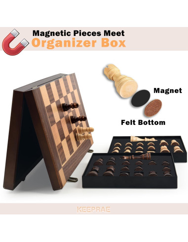 Juego de Ajedrez Magnético de Madera KEEPRAE 15" Plegable