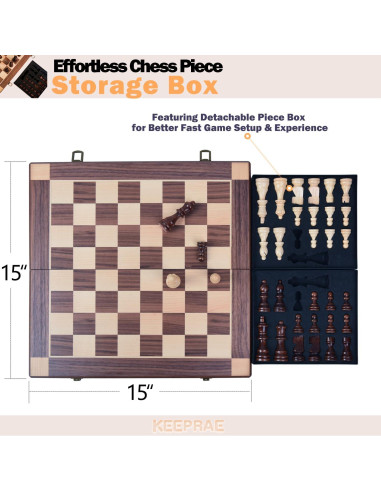 Juego de Ajedrez Magnético de Madera KEEPRAE 15" Plegable