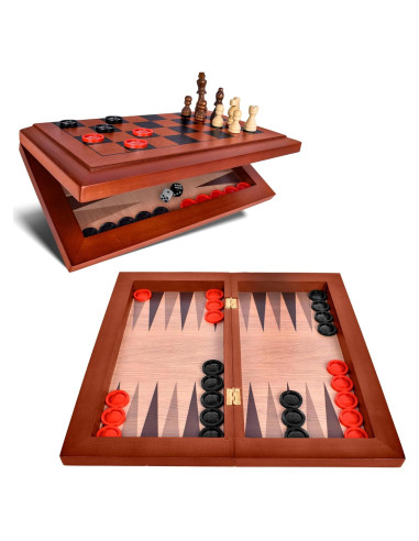 Juego de Mesa 3 en 1 Ajedrez Damas Backgammon Sunny Days