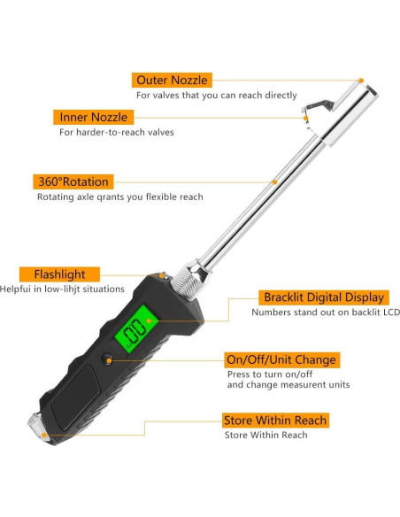 Medidor de Presión de Neumáticos Digital Number-one 230 PSI