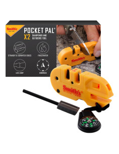 Afilador y Herramienta de Exterior Smith's Pocket Pal X2 - Amarillo - Grueso y Fino - Luz LED y Encendedor