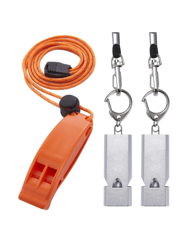Silbatos de Emergencia AINOORA 3pcs con Cordón Naranja