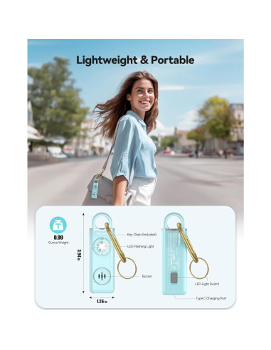 Alarma Personal TECKNET 130dB Recargable con Luz SOS