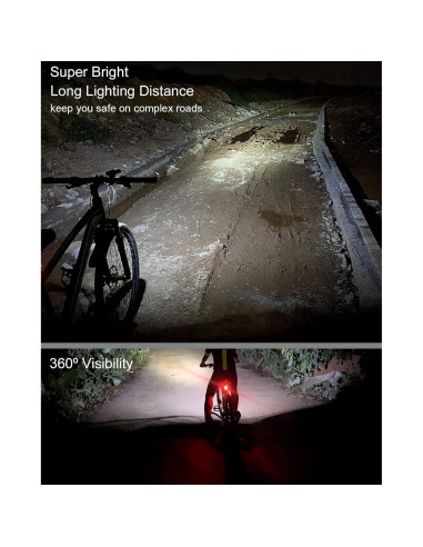 Faro y Luz Trasera para Bicicleta EILIOC 6400mAh 1200 Lúmenes