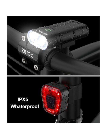 Faro y Luz Trasera para Bicicleta EILIOC 6400mAh 1200 Lúmenes
