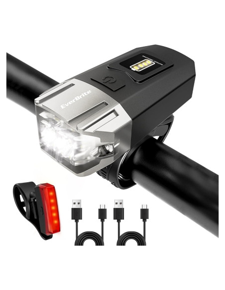 Luces Recargables para Bicicleta EverBrite - Delantera y Trasera, 9 Modos, Impermeables