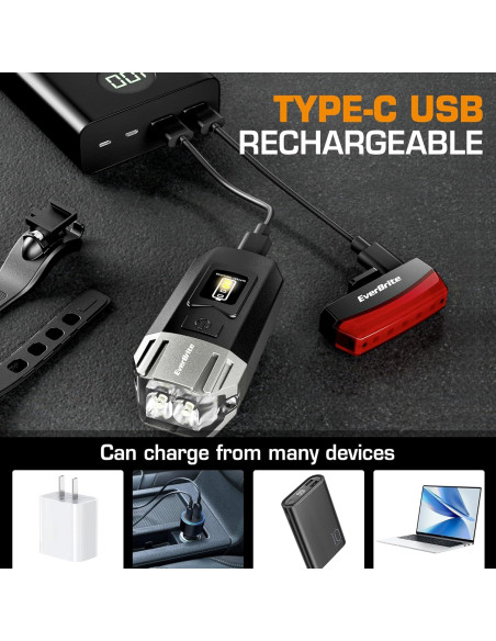 Luces Recargables para Bicicleta EverBrite - Delantera y Trasera, 9 Modos, Impermeables