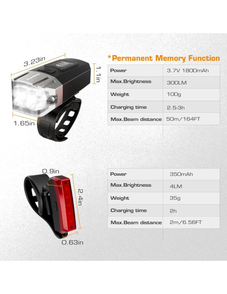 Luces Recargables para Bicicleta EverBrite - Delantera y Trasera, 9 Modos, Impermeables