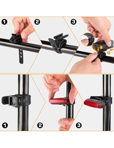 Luces Recargables para Bicicleta EverBrite - Delantera y Trasera, 9 Modos, Impermeables