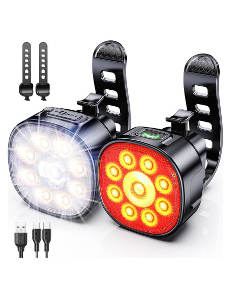 Luces de Bicicleta Cuvccn Q9 Recargables USB IP65 8+7 Modos