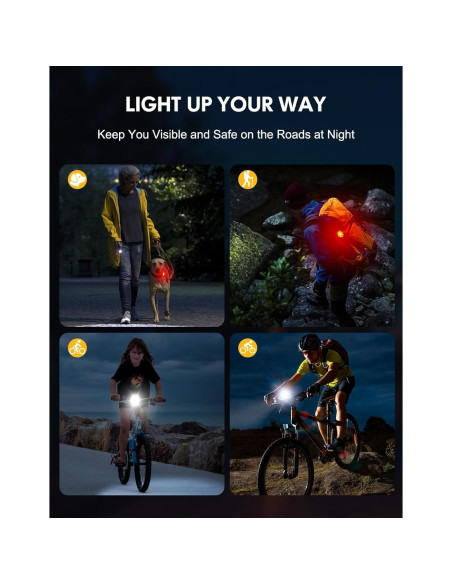 Luces de Bicicleta Cuvccn Q9 Recargables USB IP65 8+7 Modos