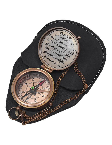 Compás de Bronce A S Handicrafts con Funda de Cuero 6.35cm