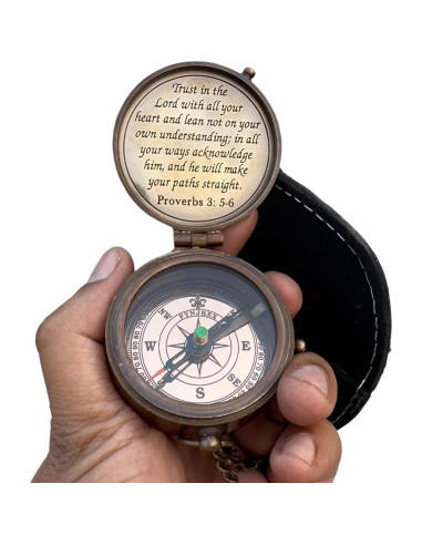 Compás de Bronce A S Handicrafts con Funda de Cuero 6.35cm