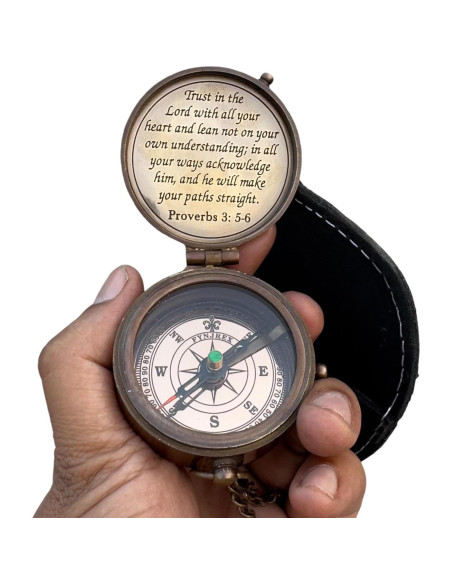 Compás de Bronce A S Handicrafts con Funda de Cuero 6.35cm