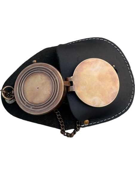 Compás de Bronce A S Handicrafts con Funda de Cuero 6.35cm