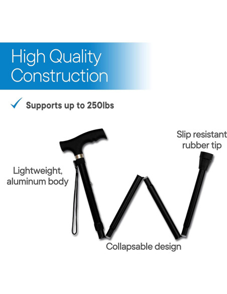 Bastón Plegable RMS Ajustable 86-97 cm Aluminio Negro