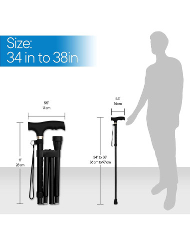 Bastón Plegable RMS Ajustable 86-97 cm Aluminio Negro
