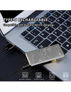 Encendedor Eléctrico USB Comanyi Dragón Negro Doble Arco 2