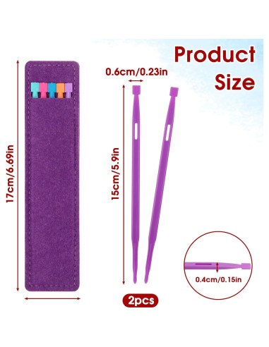 2 Agujas de Coser de Plástico Moradas con Bolsa de Almacenamiento