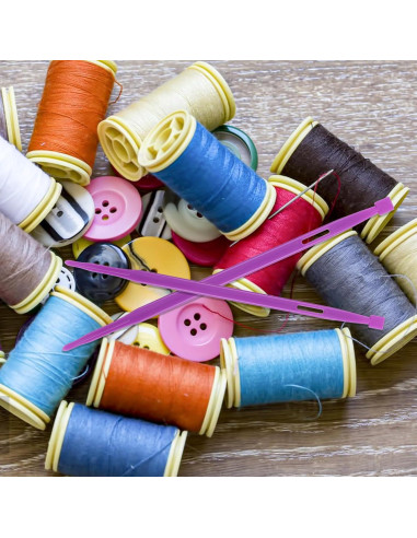 2 Agujas de Coser de Plástico Moradas con Bolsa de Almacenamiento