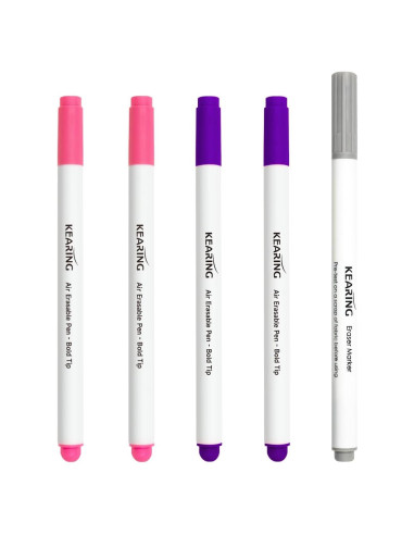Bolígrafo Borrable por Aire Kearing - 5 Unidades (2 Rosa, 2 Violeta, 1 Borrador)