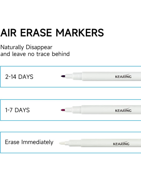 Bolígrafo Borrable por Aire Kearing - 5 Unidades (2 Rosa, 2 Violeta, 1 Borrador)