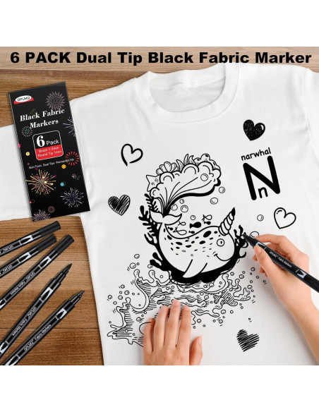 Marcadores de Tela Negros GPLMQ - Doble Punta 1-3mm, 6 Unidades