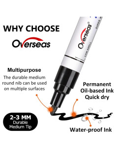 Marcadores de Pintura Permanentes Overseas, 6 Colores, 2mm 2