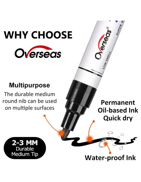 Marcadores de Pintura Permanentes Overseas, 6 Colores, 2mm