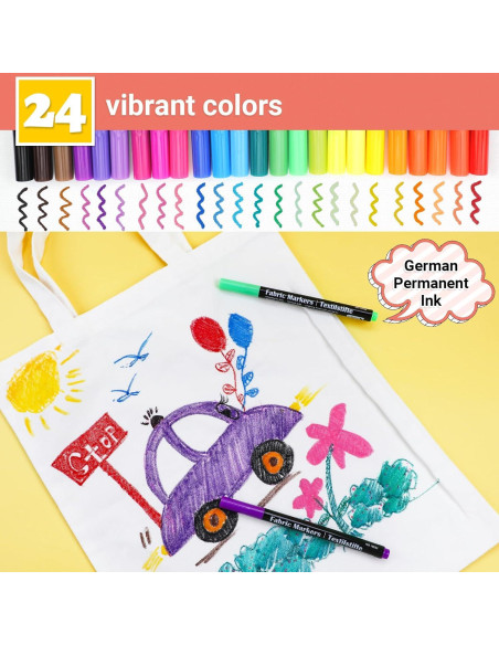 Marcadores de Tela JR.WHITE Set de 24 Colores Permanentes Marcadores de Tela JR.WHITE Set de 24 Colores Permanentes